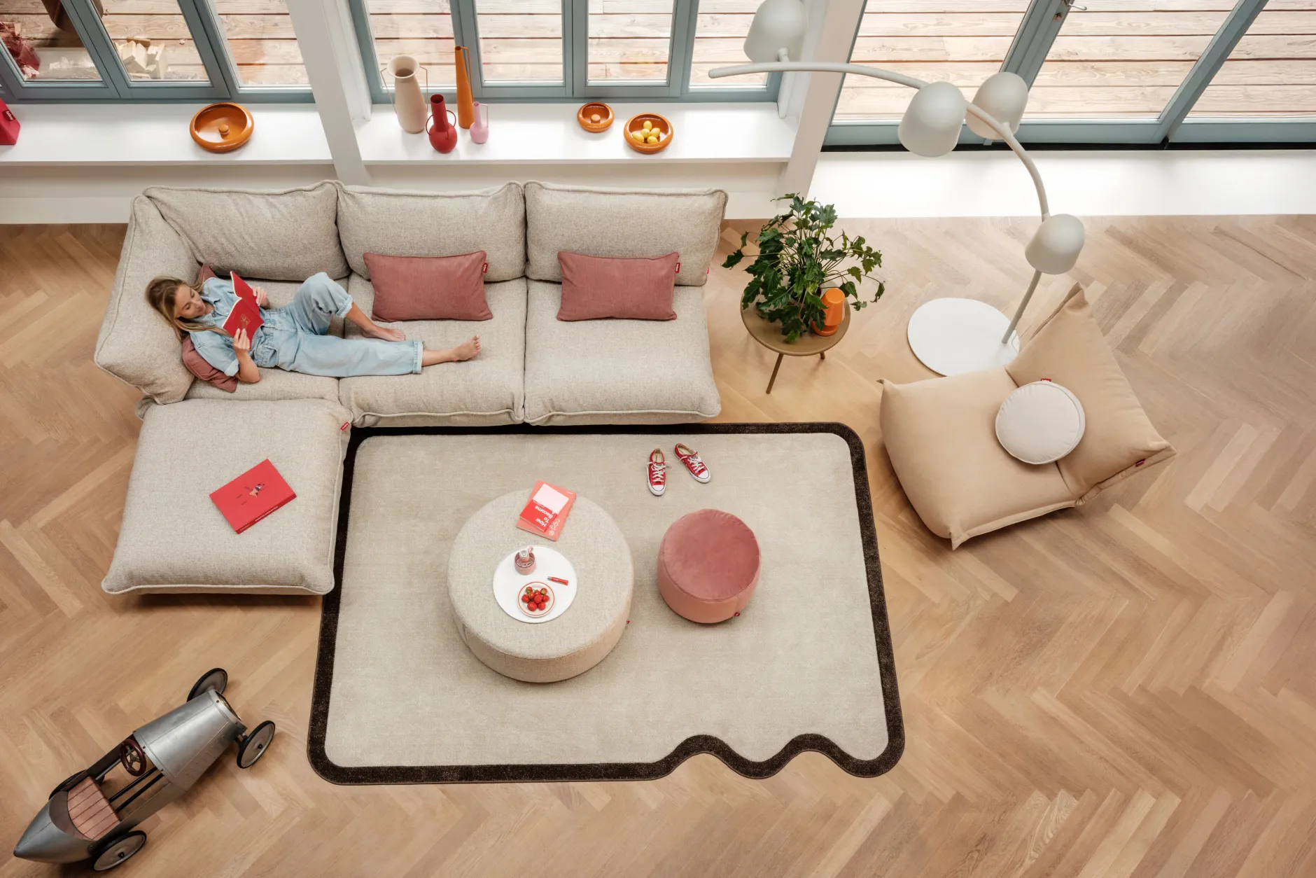 Sumo Corner Sofa Boucle Beige Modulares Indoor-Sofa, 301x108x90 cm