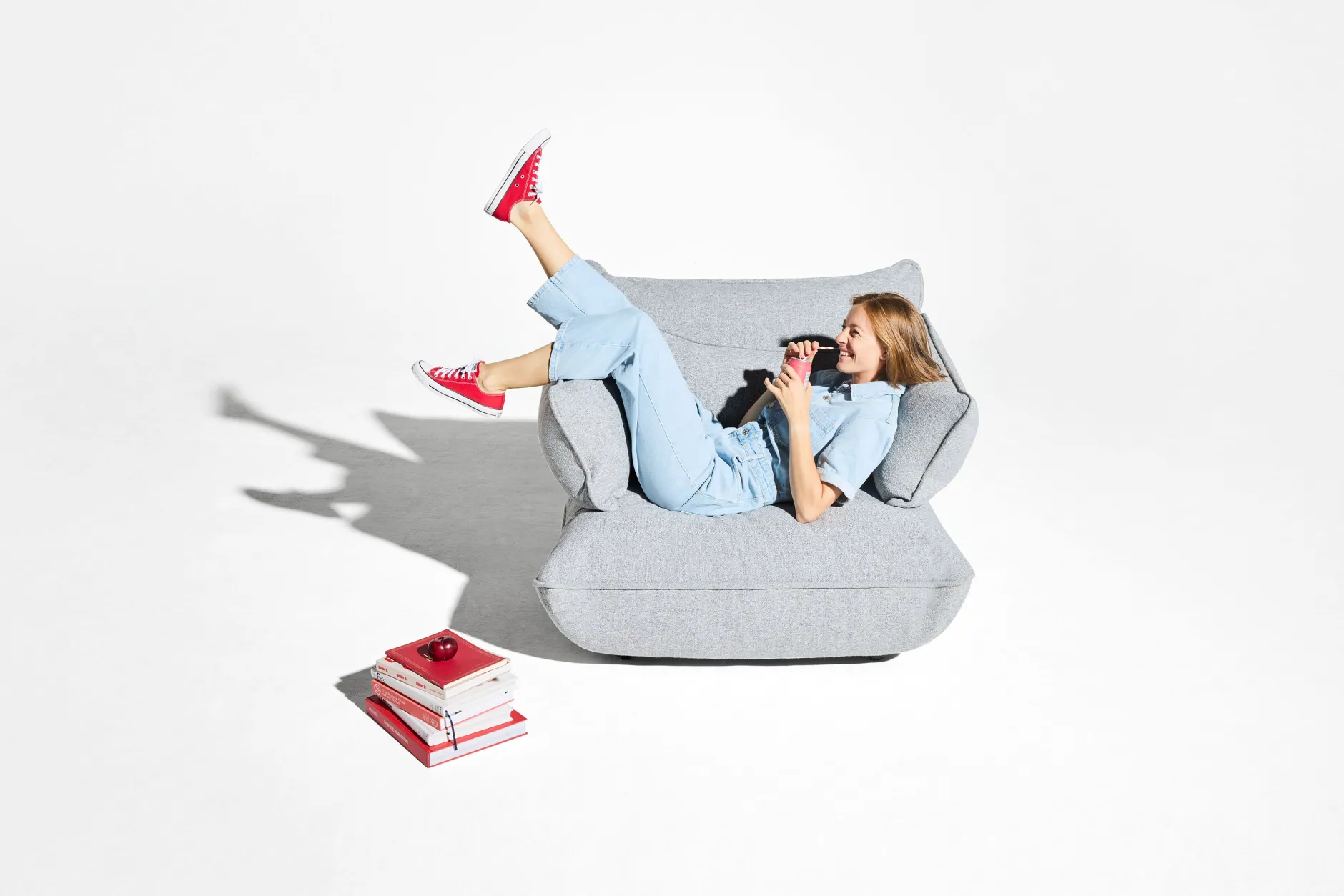 Sumo Sofa Grand Boucle Light Grey Melange Modulares Indoor-Sofa, 301x108x90 cm